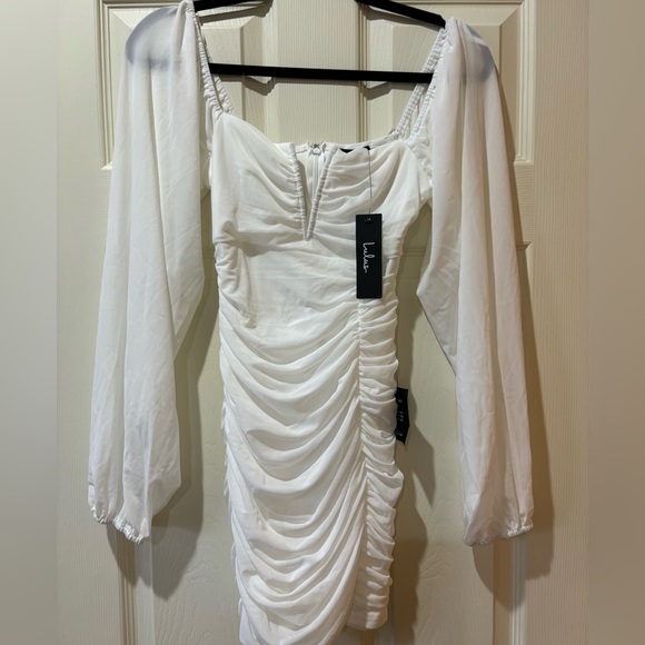 Lulus Flirty Force White Mesh Ruched Balloon Sleeve Mini Dress - Picture 5 of 11